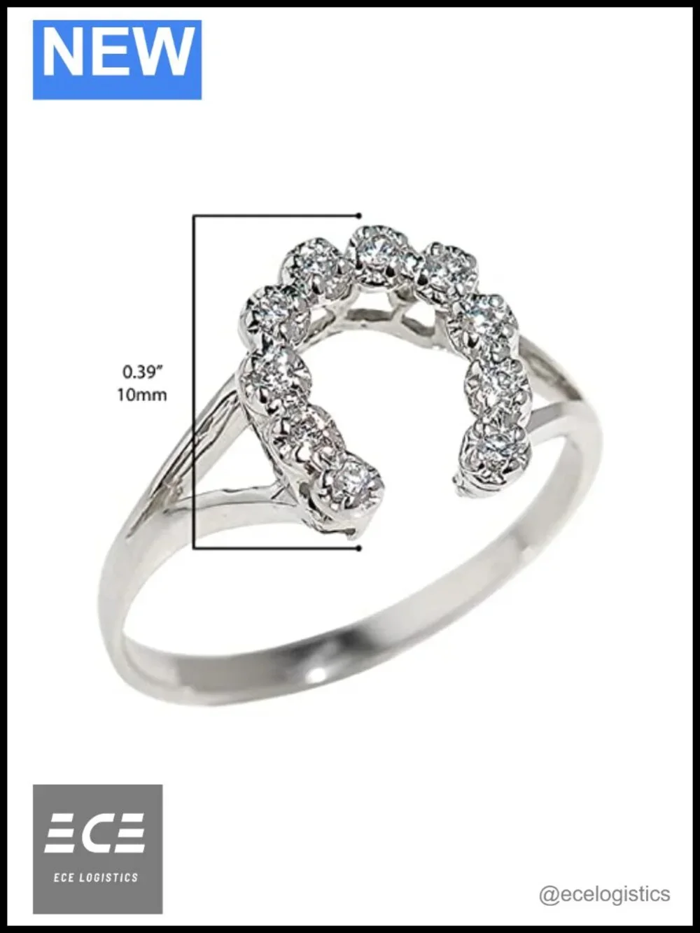 Sterling Silver CZ Horseshoe Split Shank Statement Ring Size 10.5